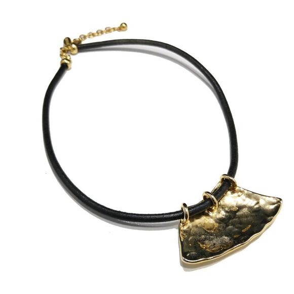 Chico's Gold Pendant Black Leather Necklace, Reflective Gold Tone, 20 Inches - Picture 5 of 8
